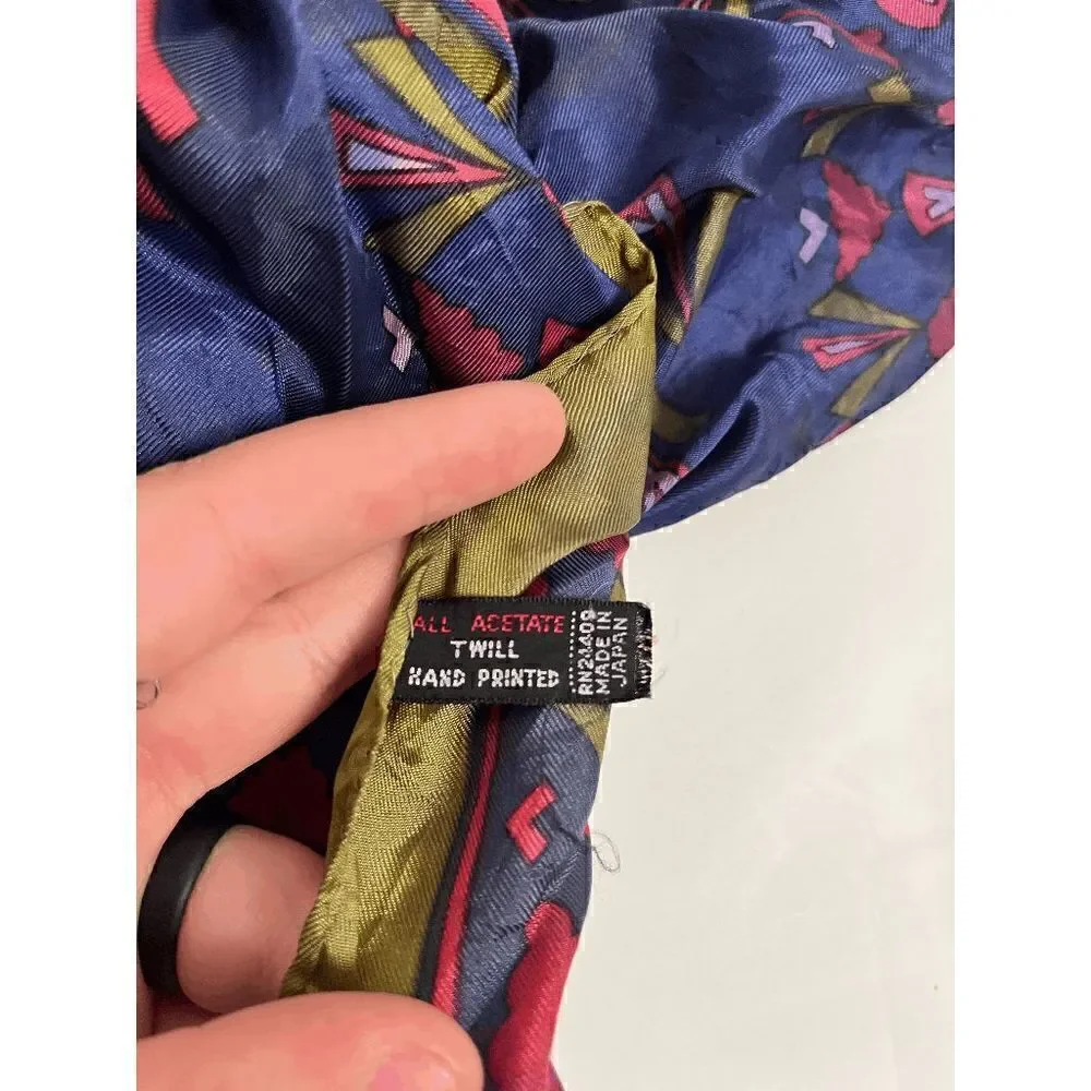 Womens Handprinted Silk Lightweight Scarf Shawl All Acetate Twill Made in Japan